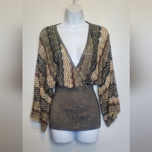 RAMPAGE Vintage Metallic Chevron Kimono Sleeve Knit Sweater Top Size Medium - Picture 7 of 7